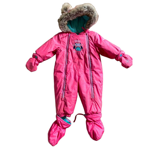 Oshkosh Pink Hooded Snowsuit with Bear Design and Owl Logo One Piece